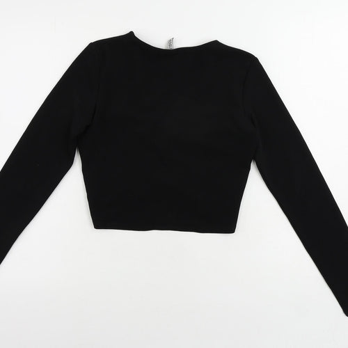 Divided by H&M Womens Black Polyester Cropped Blouse Size S V-Neck - Ruched