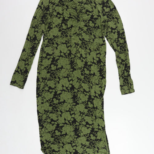 Mamalicious Womens Green Floral Viscose Bodycon Size L Mock Neck Pullover