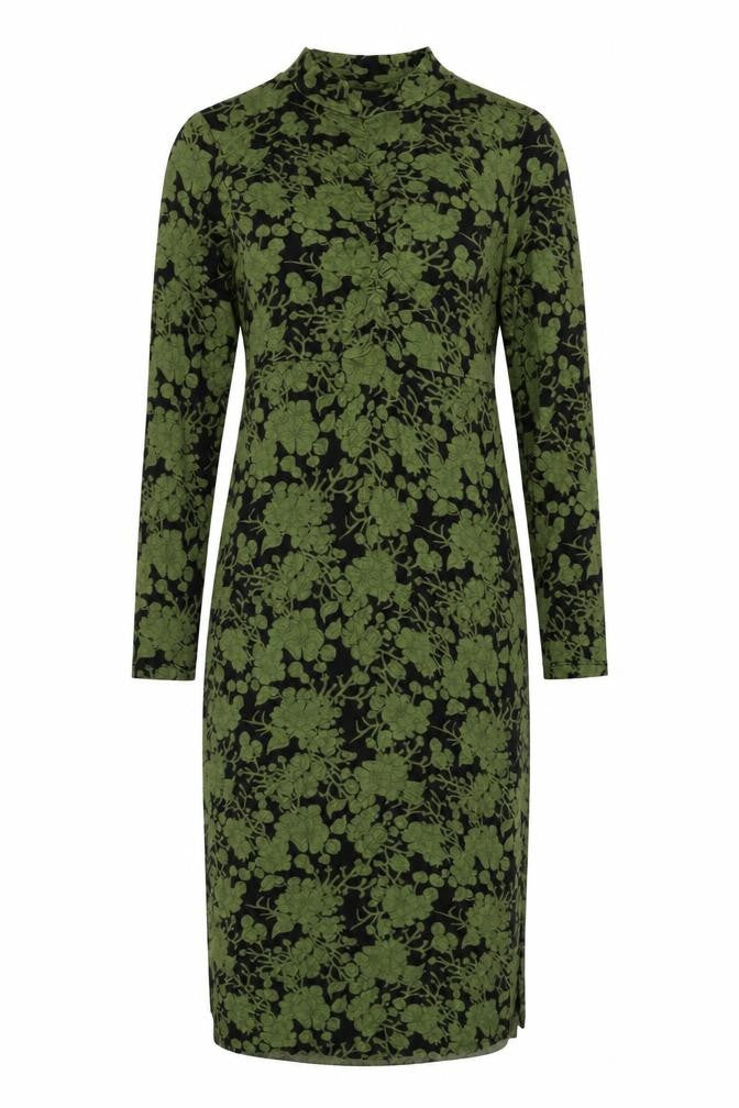 Mamalicious Womens Green Floral Viscose Bodycon Size L Mock Neck Pullover