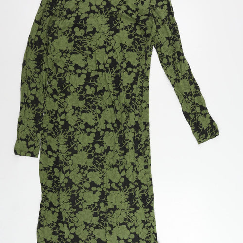 Mamalicious Womens Green Floral Viscose Bodycon Size L Mock Neck Pullover