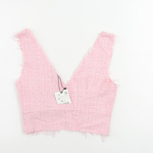 Zara Womens Pink Polyester Cropped Tank Size XS V-Neck