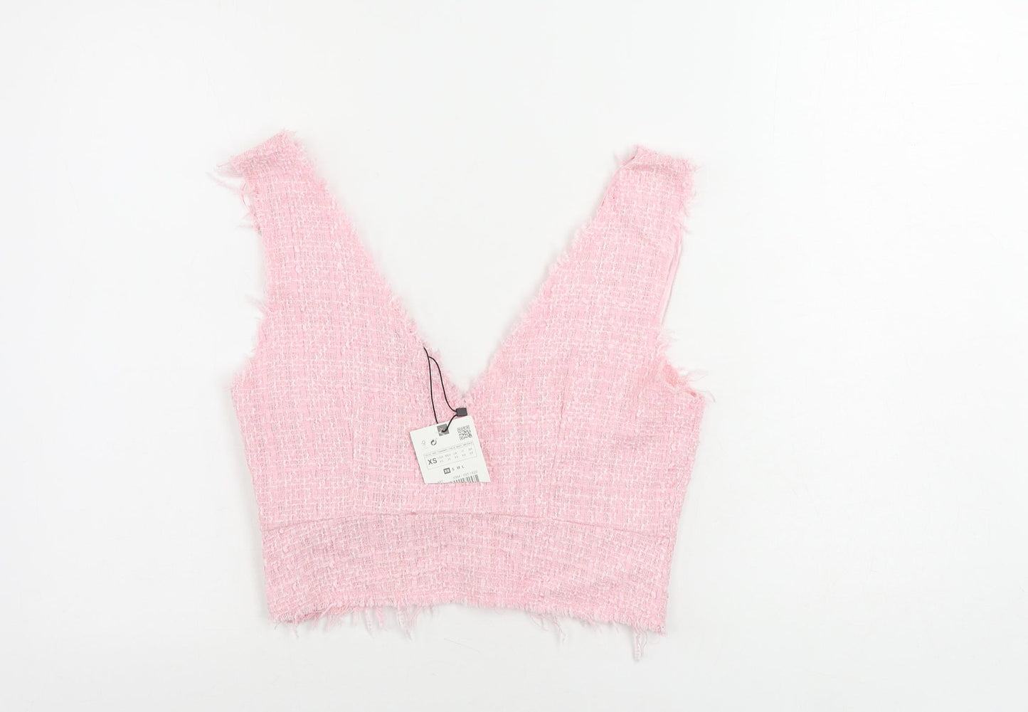 Zara Womens Pink Polyester Cropped Tank Size XS V-Neck