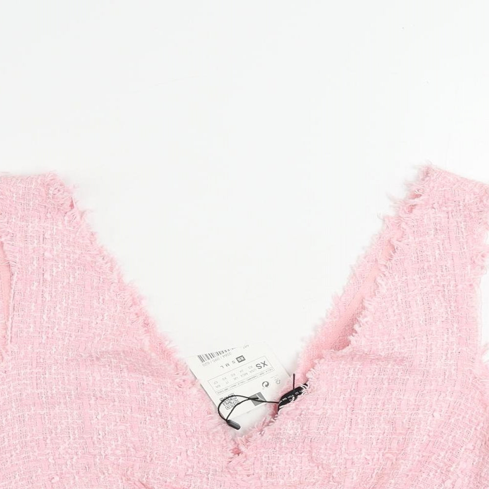Zara Womens Pink Polyester Cropped Tank Size XS V-Neck