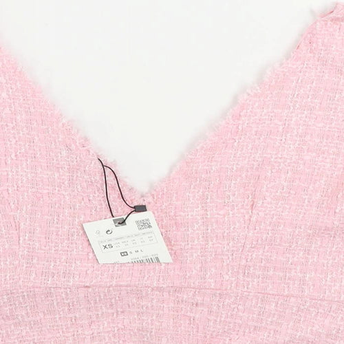 Zara Womens Pink Polyester Cropped Tank Size XS V-Neck