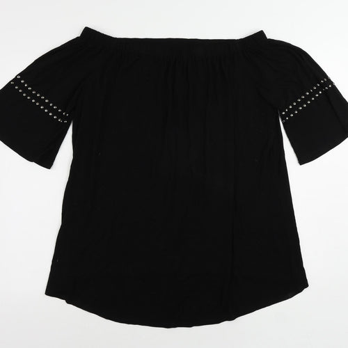 Cyrus Womens Black Viscose Basic Blouse Size 2XL Off the Shoulder - Studded