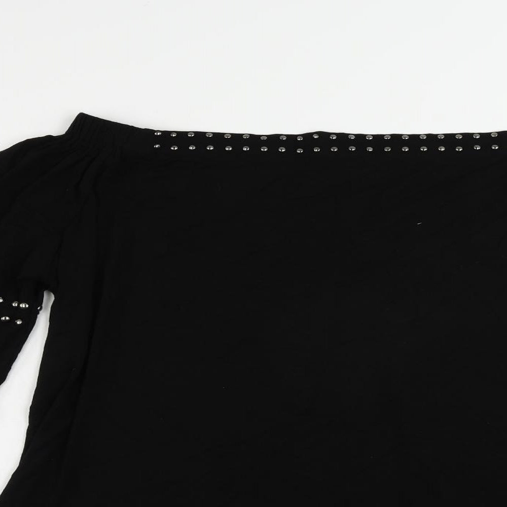Cyrus Womens Black Viscose Basic Blouse Size 2XL Off the Shoulder - Studded