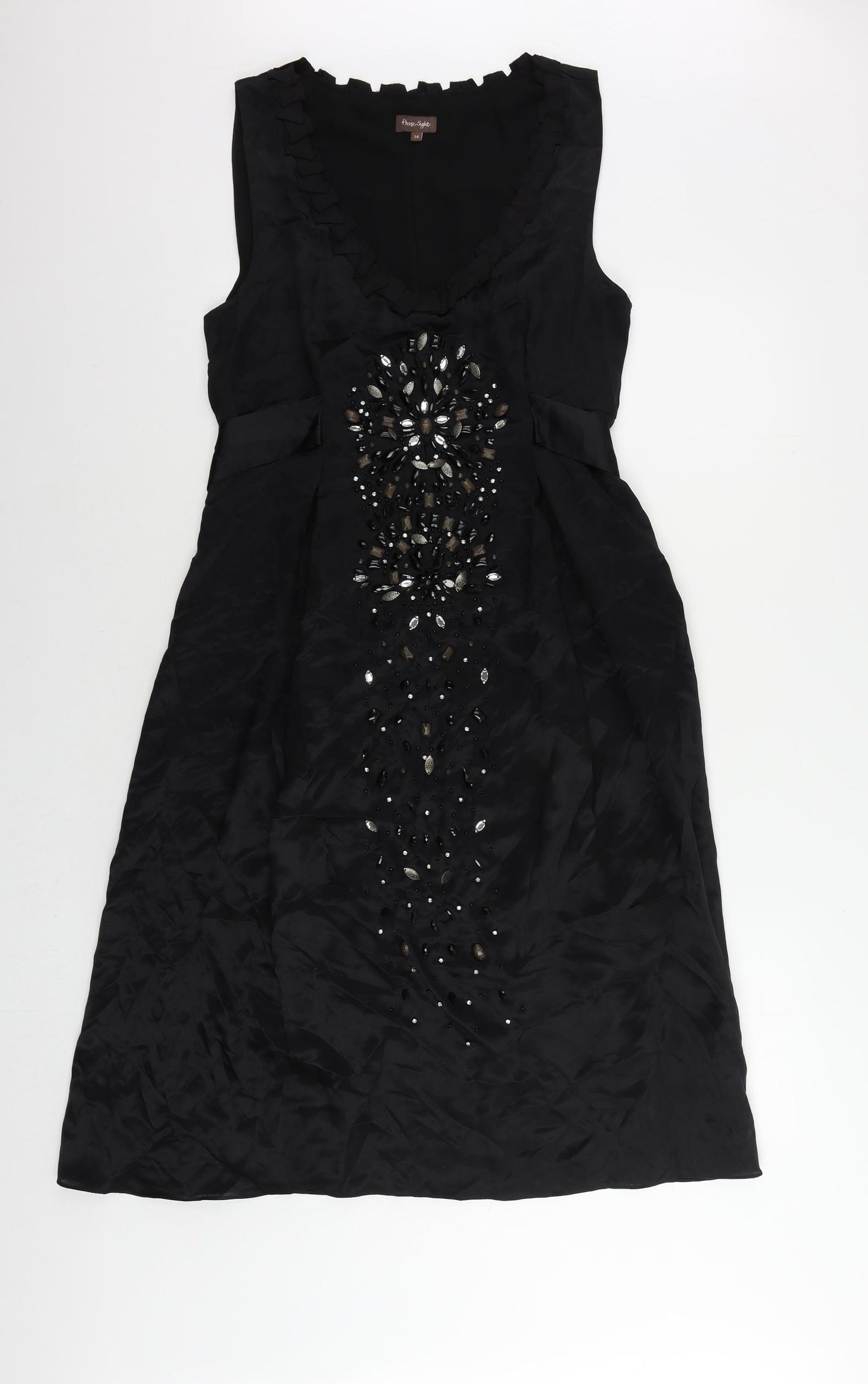 Phase Eight Womens Black Silk A-Line Size 14 Scoop Neck Zip - Embellished