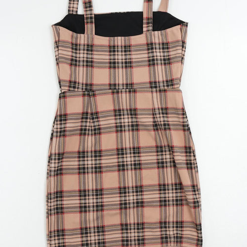 I SAW IT FIRST Womens Pink Plaid Polyester Mini Size 8 Square Neck Pullover