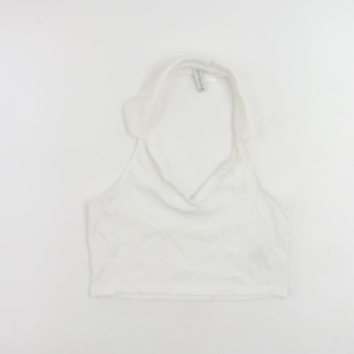 Divided by H&M Womens White Cotton Cropped Tank Size M Halter - Backless