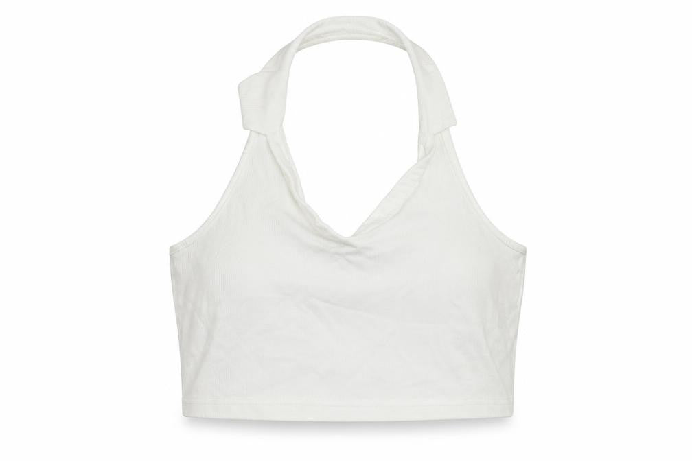 Front view of Divided by H&M women’s white cotton cropped tank, size M, halter - backless