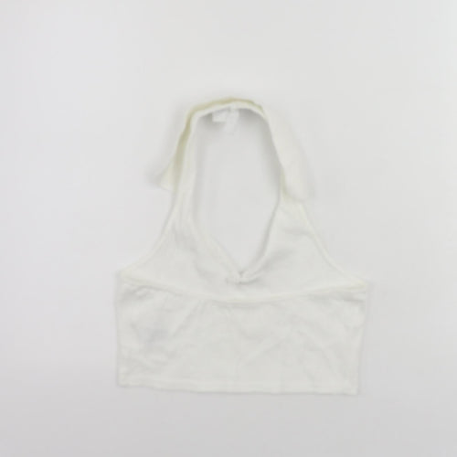 Divided by H&M Womens White Cotton Cropped Tank Size M Halter - Backless