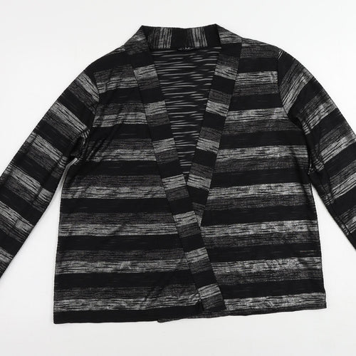 CMD Womens Black Striped Polyester Kimono Blouse Size 14 V-Neck - Open