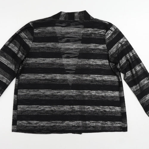 CMD Womens Black Striped Polyester Kimono Blouse Size 14 V-Neck - Open