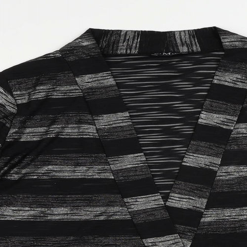 CMD Womens Black Striped Polyester Kimono Blouse Size 14 V-Neck - Open