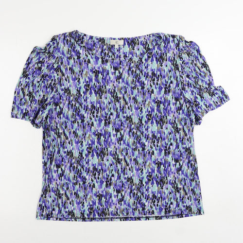 CC Womens Blue Geometric Polyester Basic Blouse Size XL Boat Neck