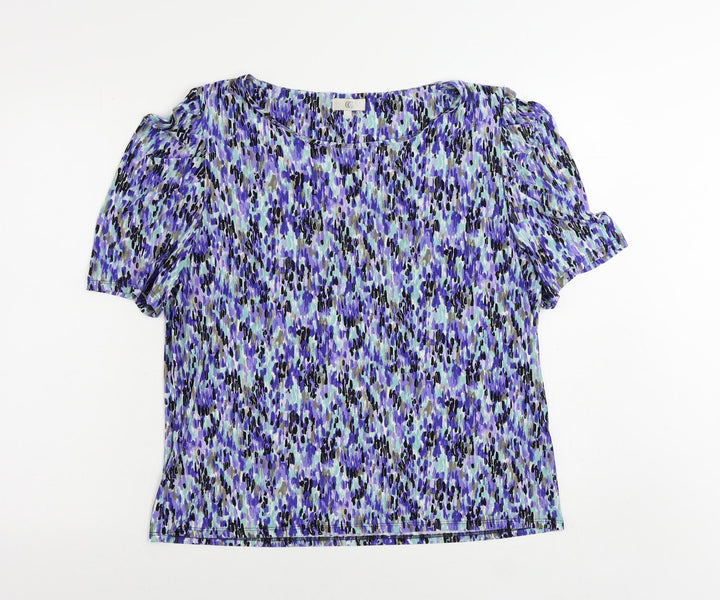 CC Womens Blue Geometric Polyester Basic Blouse Size XL Boat Neck