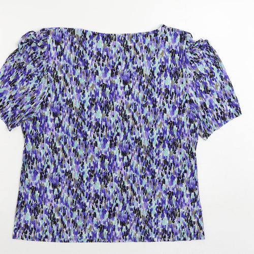 CC Womens Blue Geometric Polyester Basic Blouse Size XL Boat Neck