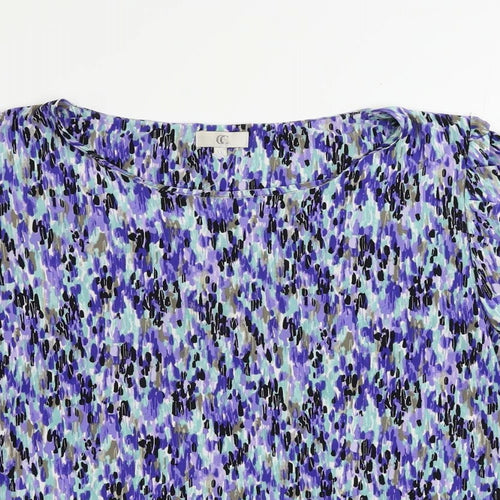 CC Womens Blue Geometric Polyester Basic Blouse Size XL Boat Neck