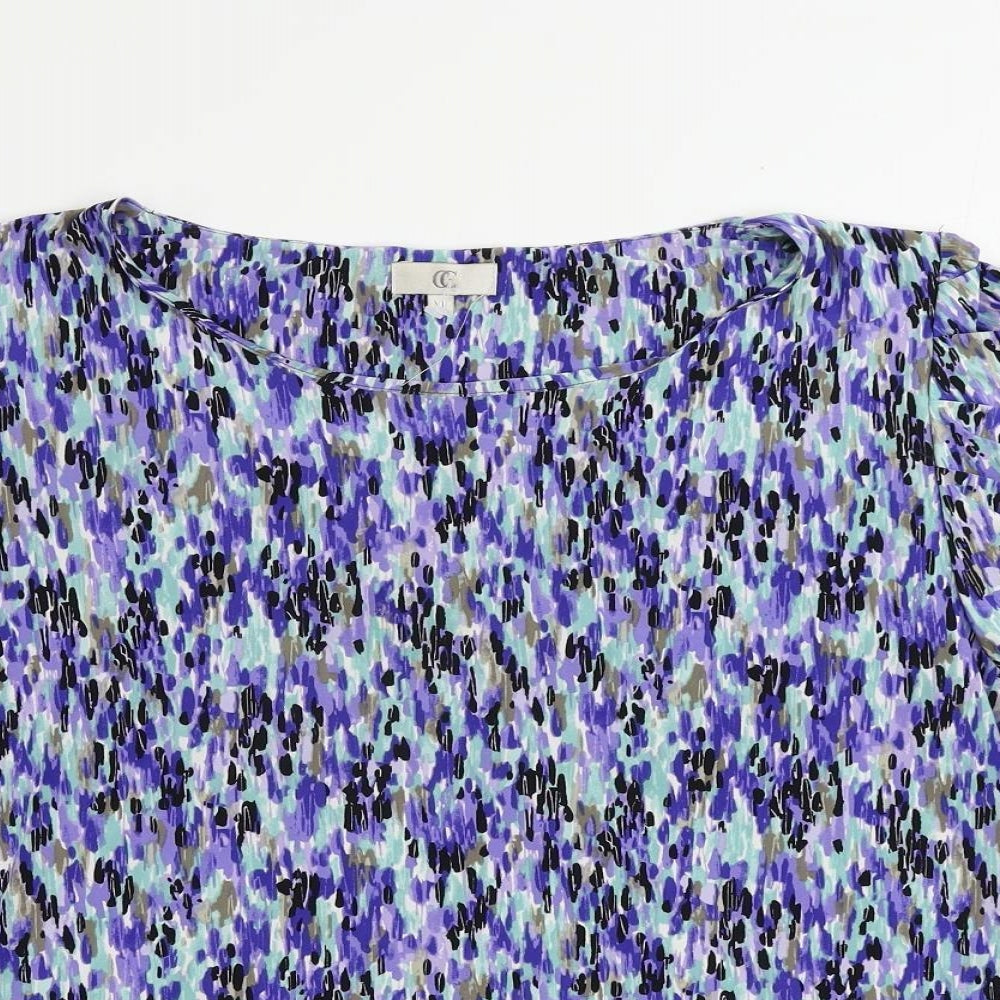 CC Womens Blue Geometric Polyester Basic Blouse Size XL Boat Neck