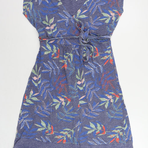 Mantaray Womens Blue Geometric Cotton A-Line Size 14 V-Neck Tie - Belted