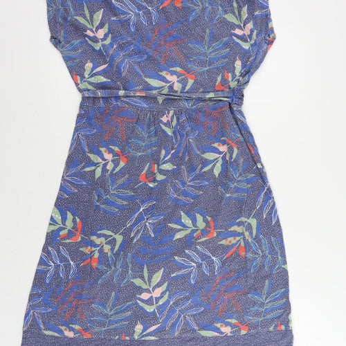 Mantaray Womens Blue Geometric Cotton A-Line Size 14 V-Neck Tie - Belted