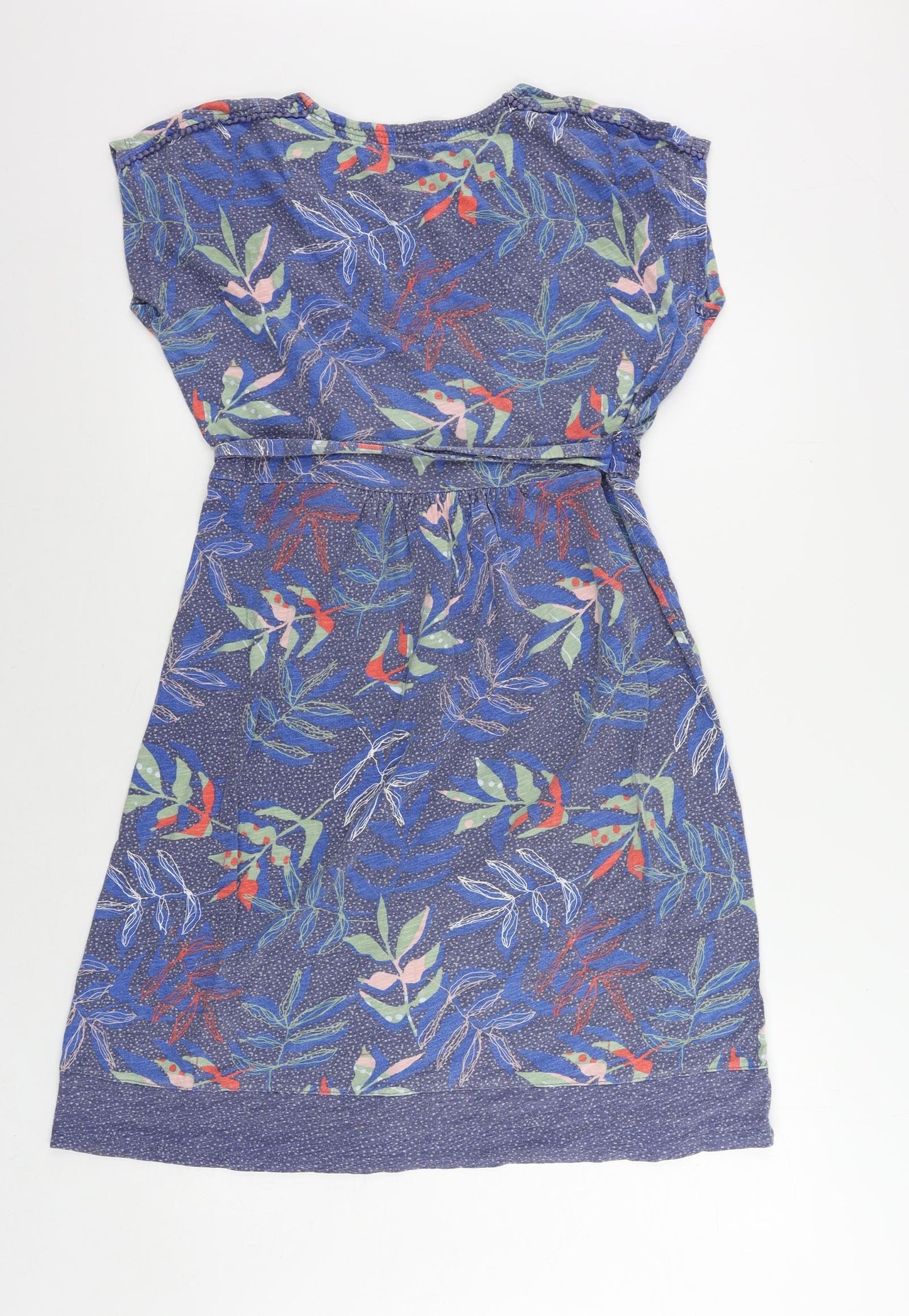 Mantaray Womens Blue Geometric Cotton A-Line Size 14 V-Neck Tie - Belted