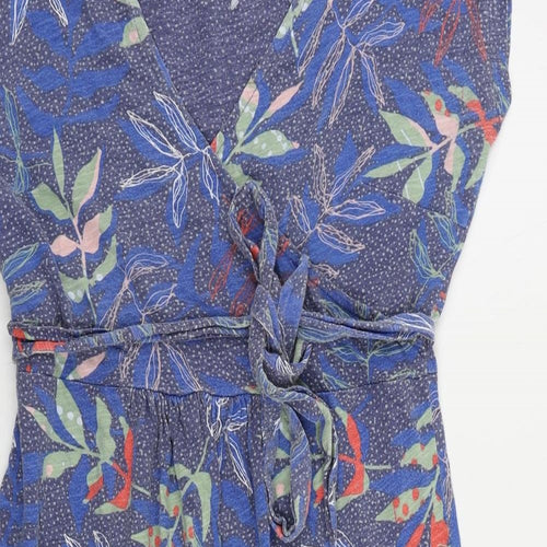 Mantaray Womens Blue Geometric Cotton A-Line Size 14 V-Neck Tie - Belted