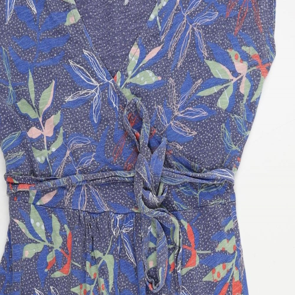 Mantaray Womens Blue Geometric Cotton A-Line Size 14 V-Neck Tie - Belted