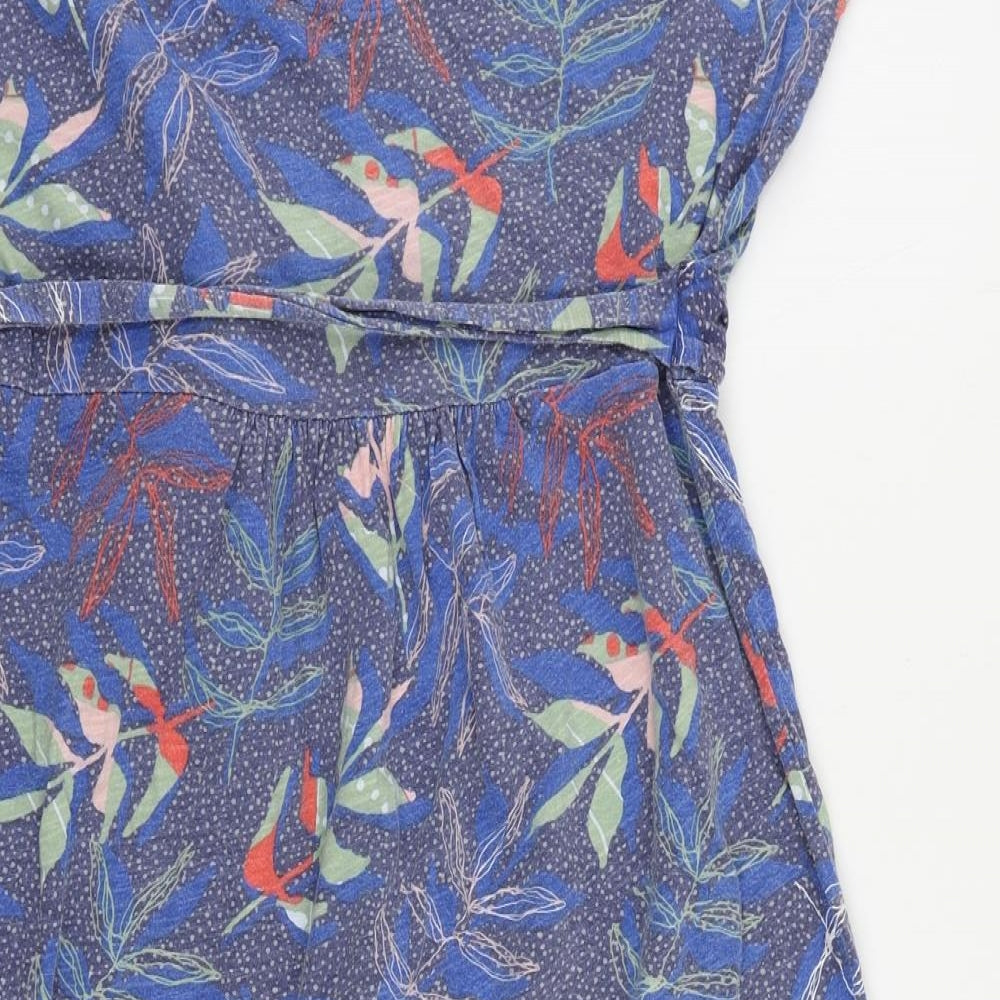 Mantaray Womens Blue Geometric Cotton A-Line Size 14 V-Neck Tie - Belted