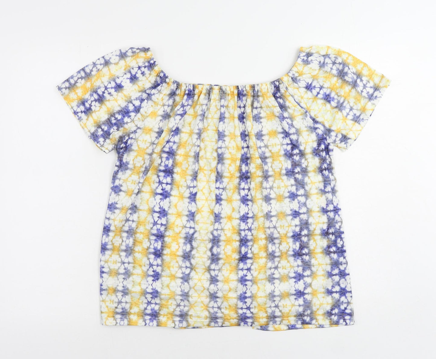 M&Co Womens Blue Geometric Polyester Basic T-Shirt Size 10 Off the Shoulder