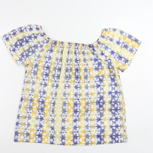 M&Co Womens Blue Geometric Polyester Basic T-Shirt Size 10 Off the Shoulder