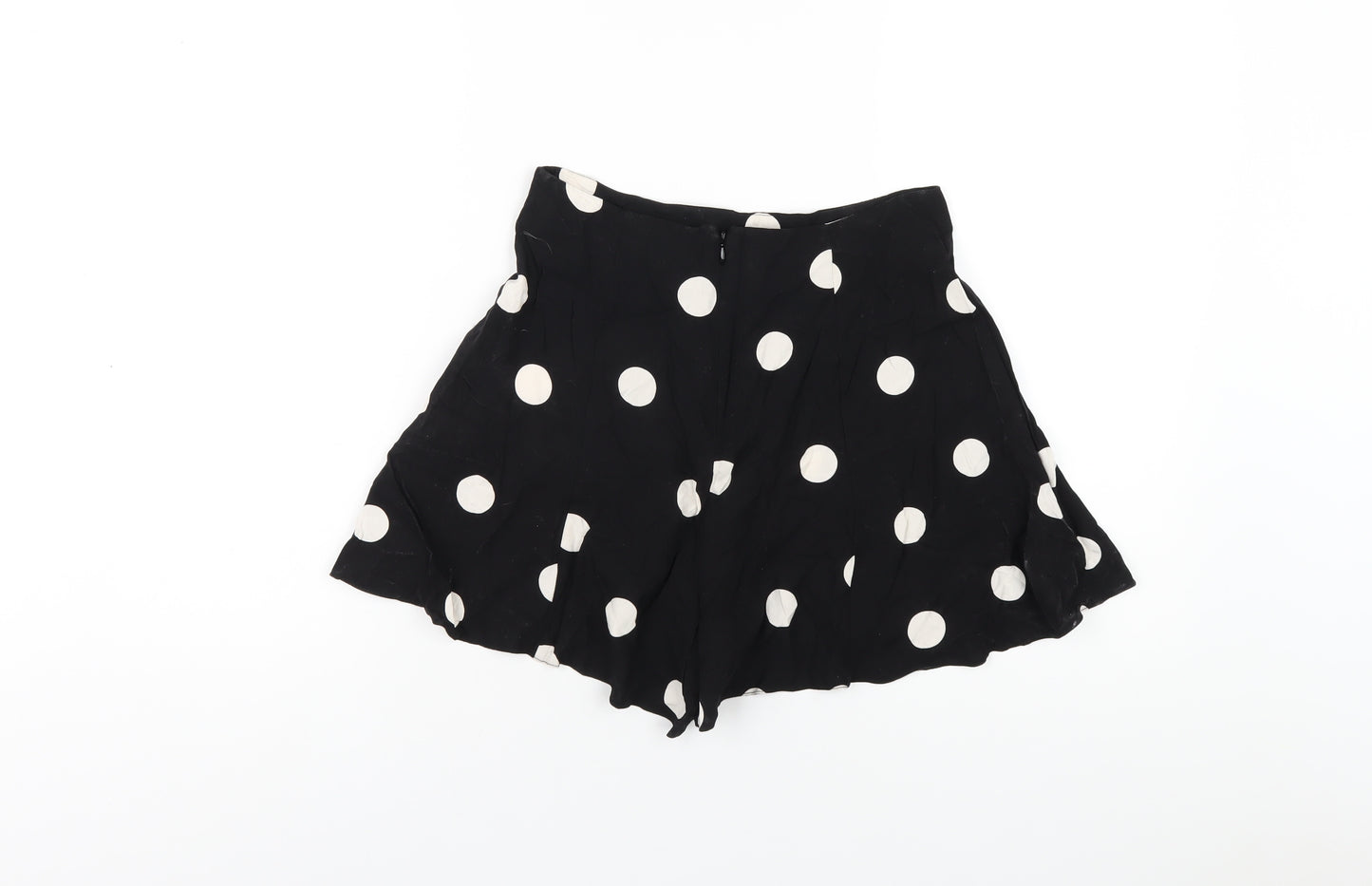 New Look Womens Black Polka Dot Vinyl Basic Shorts Size 6 Regular Zip