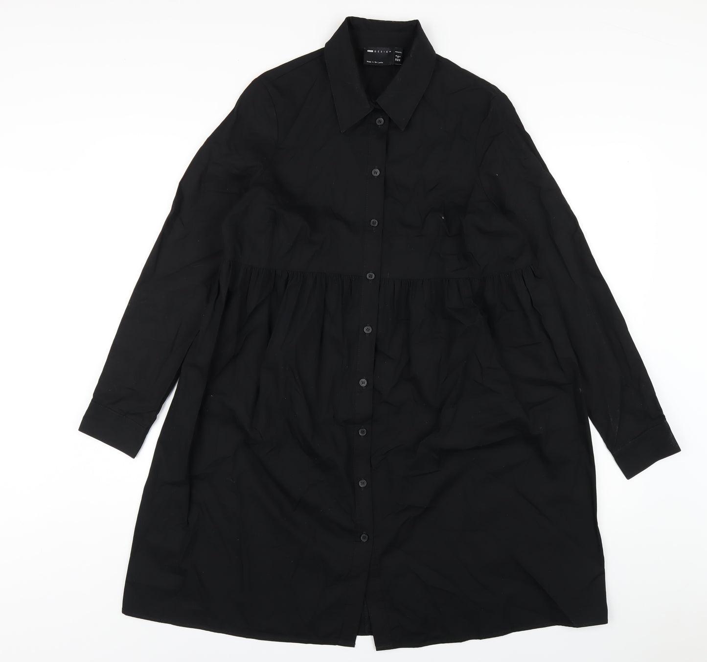 ASOS Womens Black Cotton Shirt Dress Size 8 Collared Button