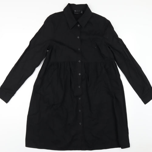 ASOS Womens Black Cotton Shirt Dress Size 8 Collared Button