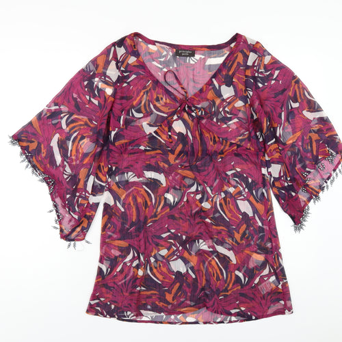 Principles Womens Multicoloured Geometric Polyester Basic T-Shirt Size 8 Scoop Neck - Beaded Sleeve Detail
