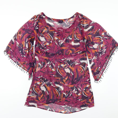Principles Womens Multicoloured Geometric Polyester Basic T-Shirt Size 8 Scoop Neck - Beaded Sleeve Detail
