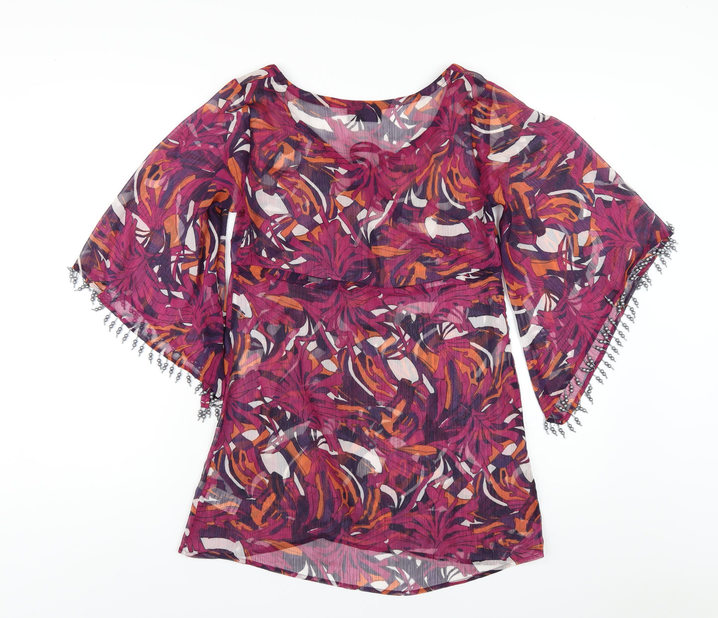 Principles Womens Multicoloured Geometric Polyester Basic T-Shirt Size 8 Scoop Neck - Beaded Sleeve Detail