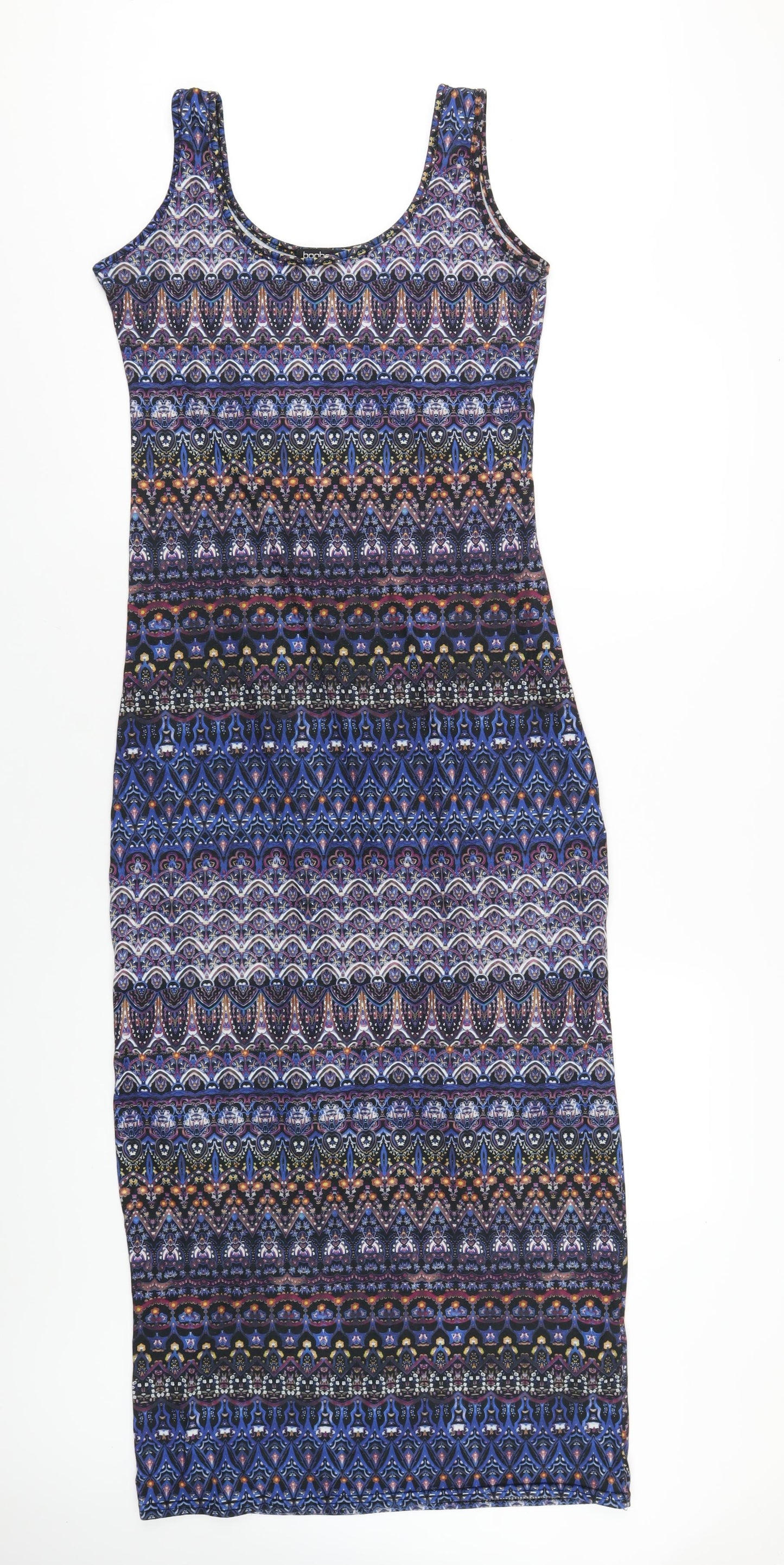 Boohoo Womens Multicoloured Geometric Polyester Bodycon Size 14 Scoop Neck Pullover