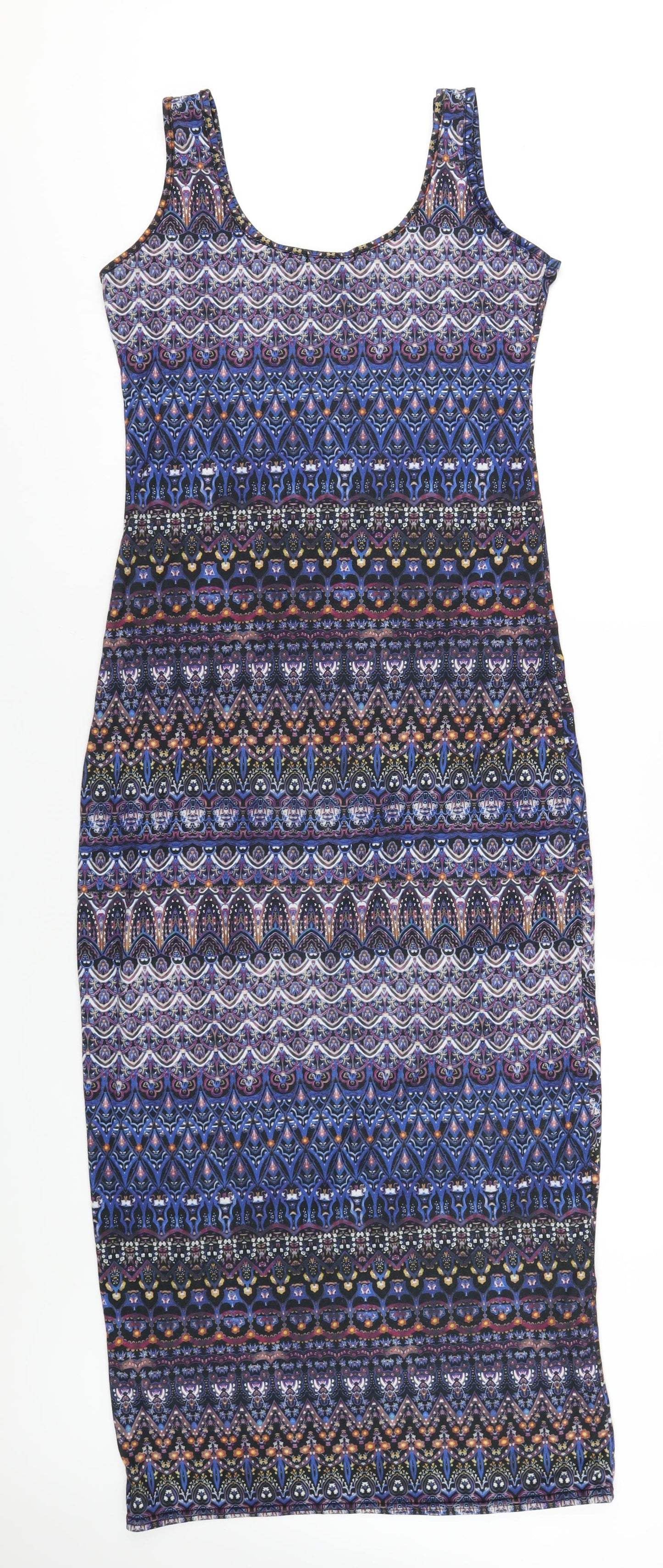 Boohoo Womens Multicoloured Geometric Polyester Bodycon Size 14 Scoop Neck Pullover