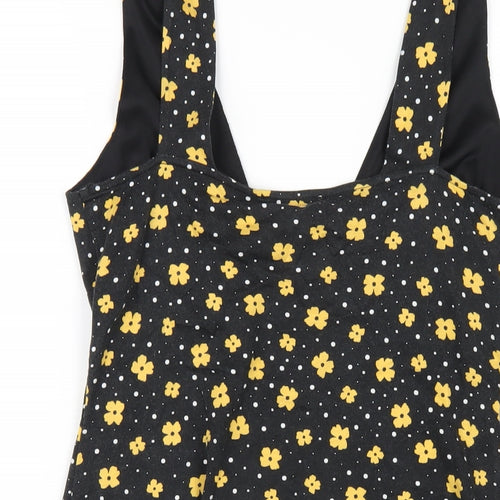 ASOS Womens Black Floral Cotton A-Line Size 10 V-Neck Pullover