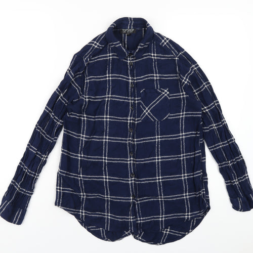 Topshop Womens Blue Plaid Viscose Basic Blouse Size 8 Collared