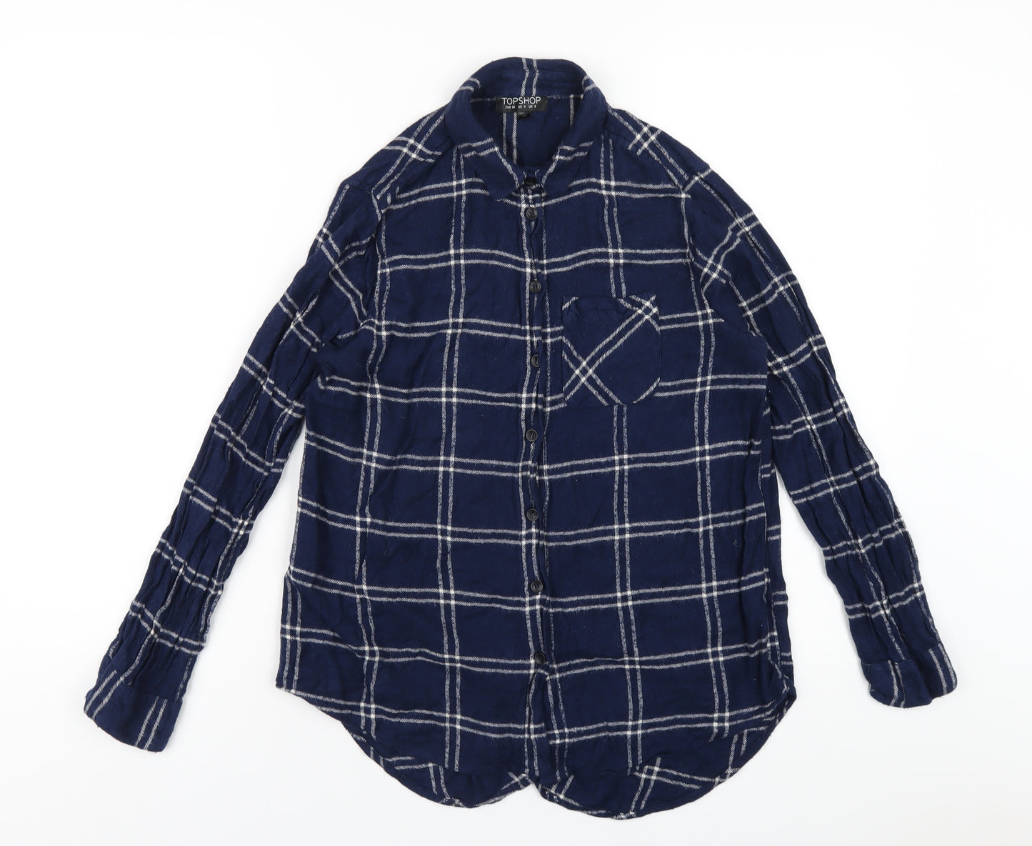 Topshop Womens Blue Plaid Viscose Basic Blouse Size 8 Collared