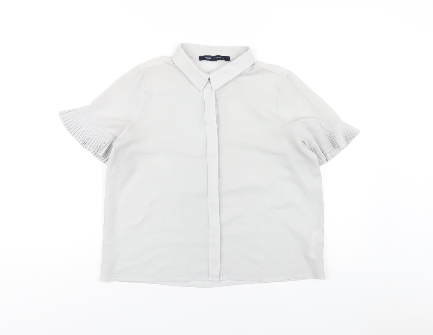 French Connection Womens Grey Polyester Basic Button-Up Size S Collared