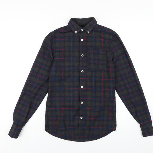 River Island Mens Multicoloured Plaid Polyester Button-Up Size XS Collared Button