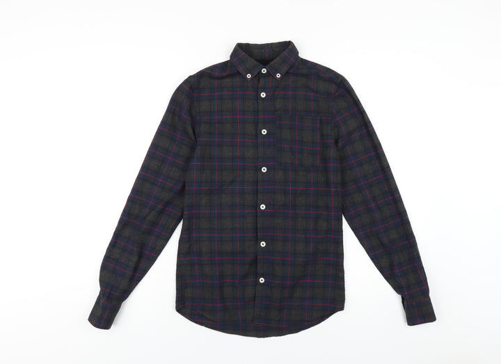 River Island Mens Multicoloured Plaid Polyester Button-Up Size XS Collared Button