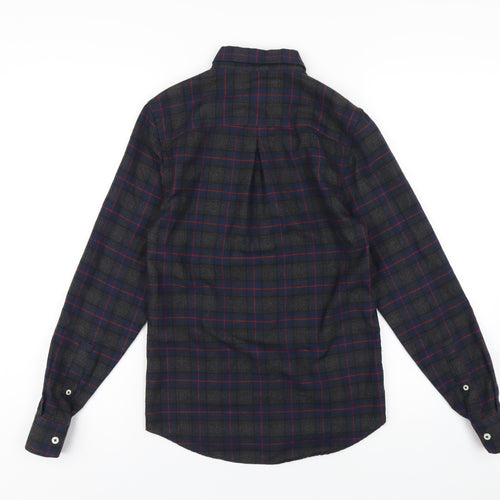 River Island Mens Multicoloured Plaid Polyester Button-Up Size XS Collared Button
