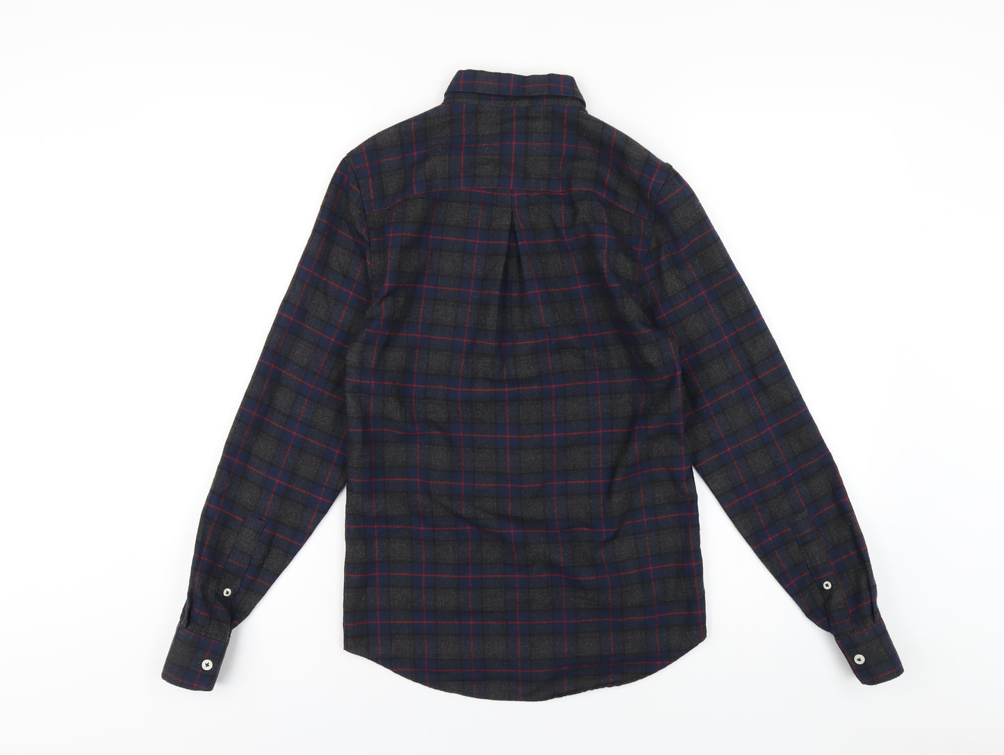 River Island Mens Multicoloured Plaid Polyester Button-Up Size XS Collared Button