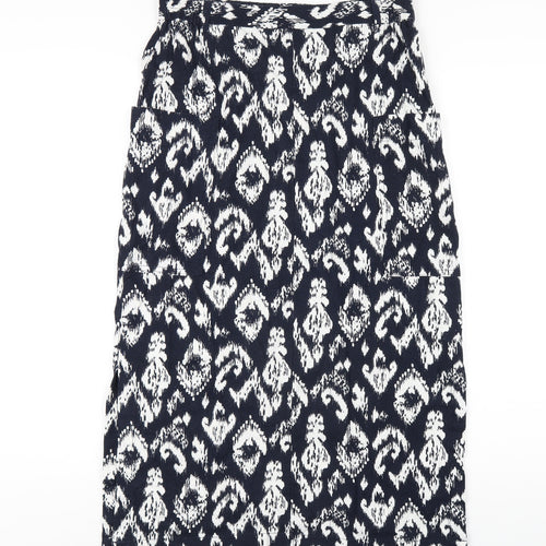 Marks and Spencer Womens Blue Geometric Linen A-Line Skirt Size 10