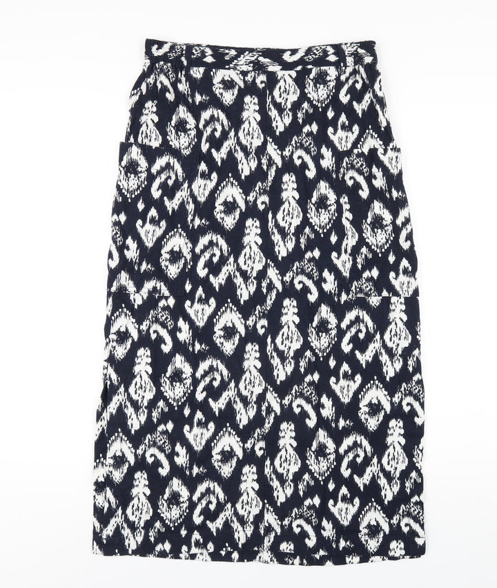 Marks and Spencer Womens Blue Geometric Linen A-Line Skirt Size 10