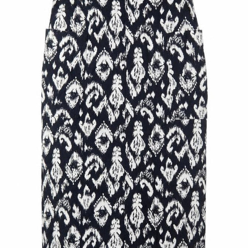 Marks and Spencer Womens Blue Geometric Linen A-Line Skirt Size 10